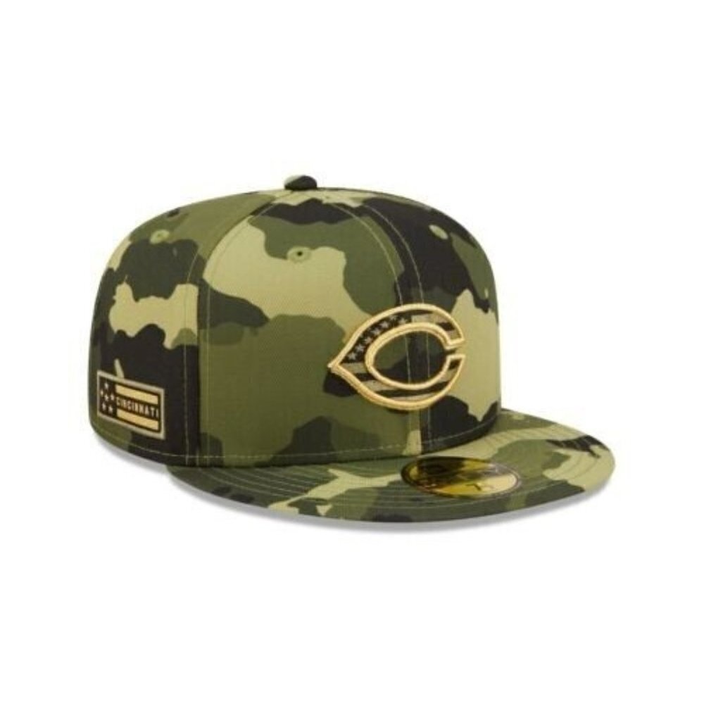 New Era Cincinnati Reds Armed Forces Day 59FIFTY Fitted Hat Camo Size 7 3/8
